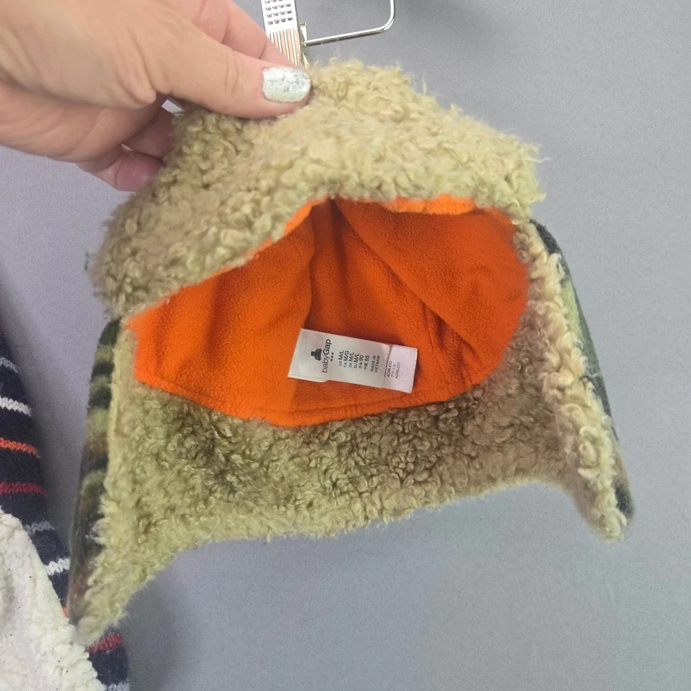 Baby Gap Gertex Boys Trapper Hat Lot 2 M/L 4-6x Camo Striped Winter Fleece